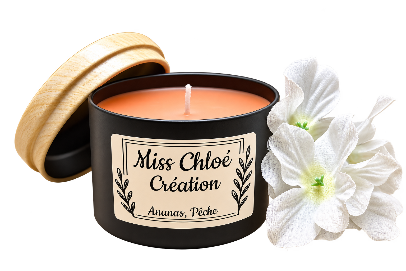 Chandelle Ananas, Pêche, avec fleurs