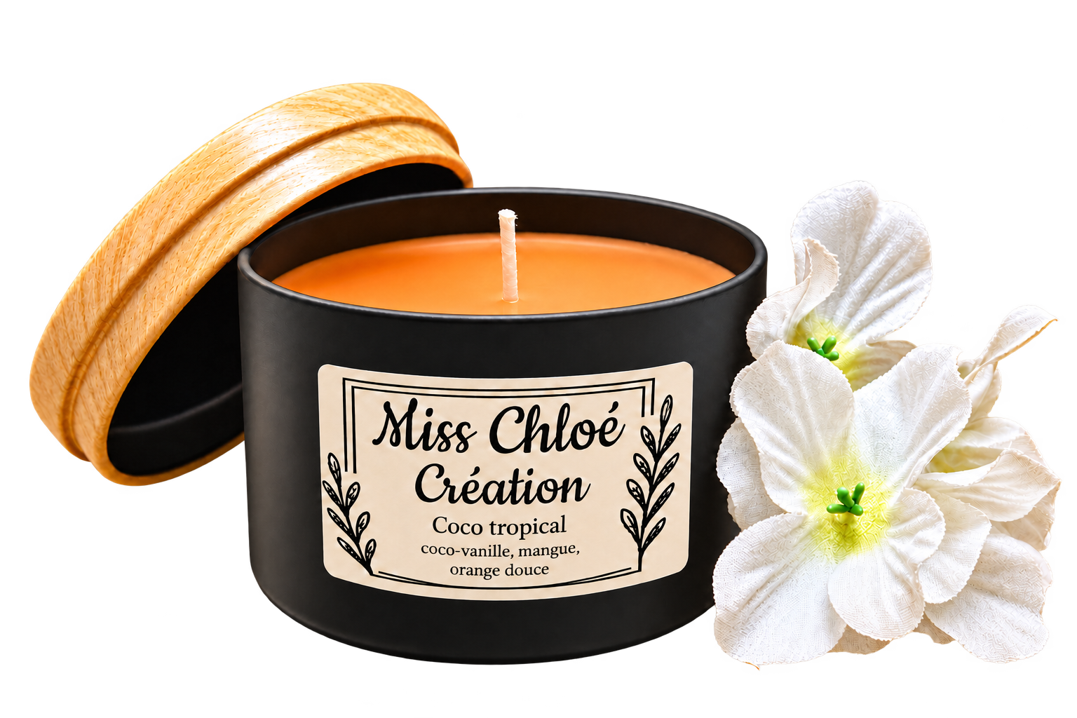 Chandelle Coco tropical, avec fleurs