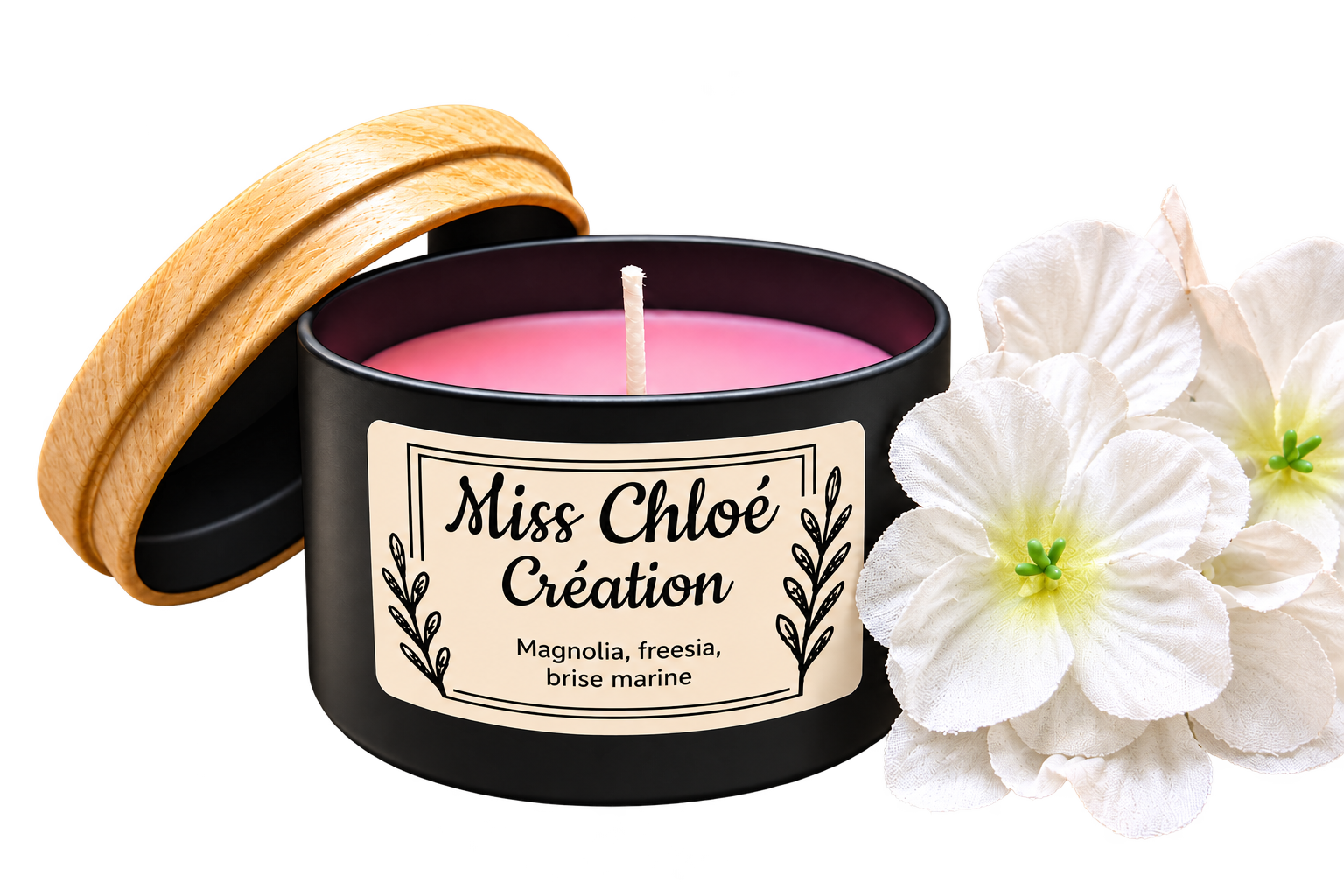 Chandelle Magnolia, freesia, brise marine, avec fleurs