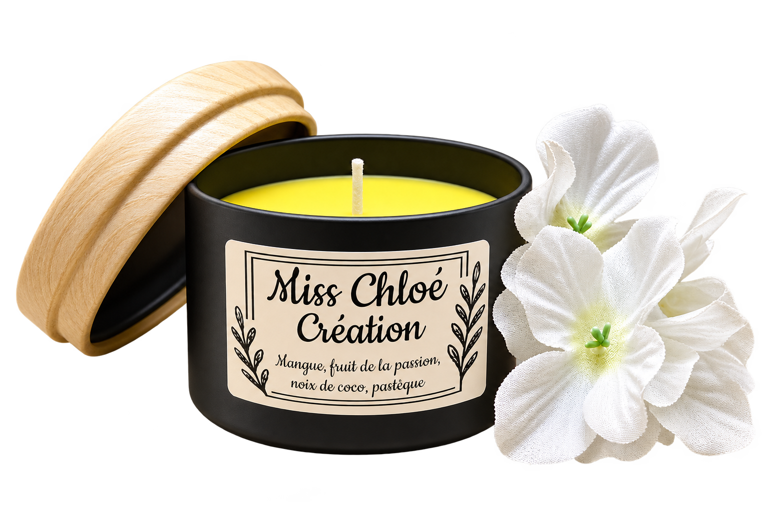 Chandelle Mangue, fruit de la passion, noix de coco, pastèque, avec fleurs