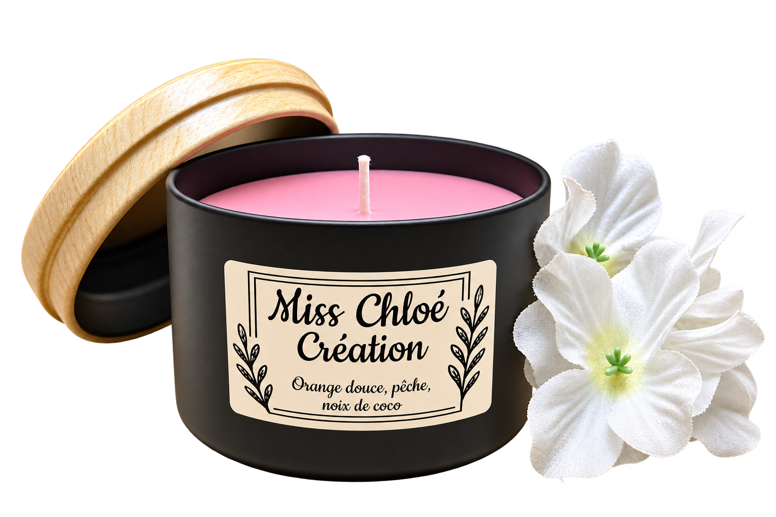 Chandelle Orange douce, pêche, noix de coco, avec fleurs