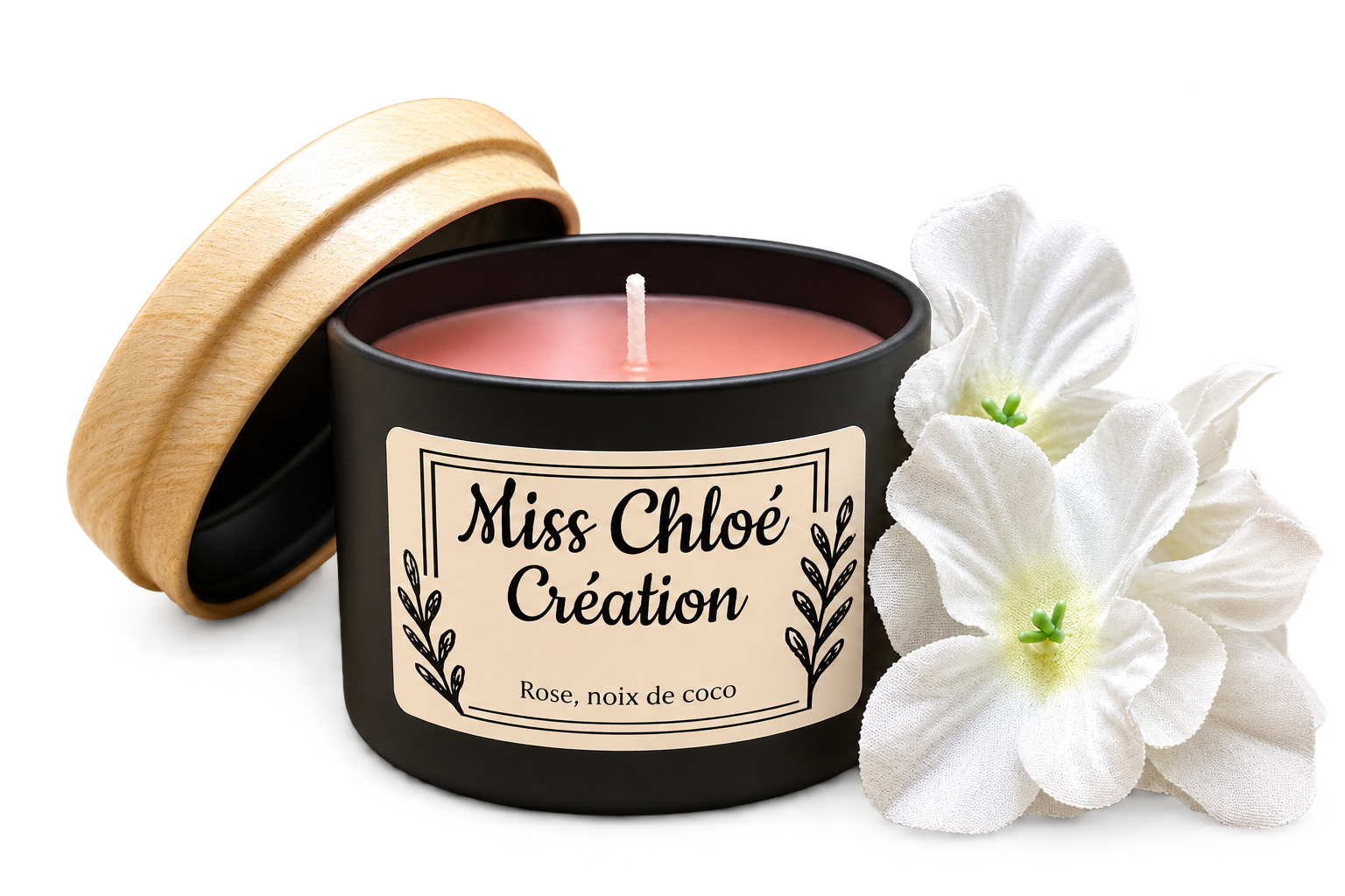 Chandelle Rose, noix de coco, avec fleurs