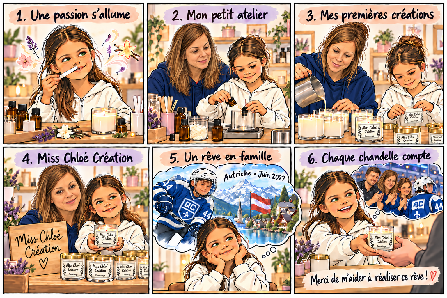 La maman de Chloé l’accompagne dans la préparation des parfums à l’atelier